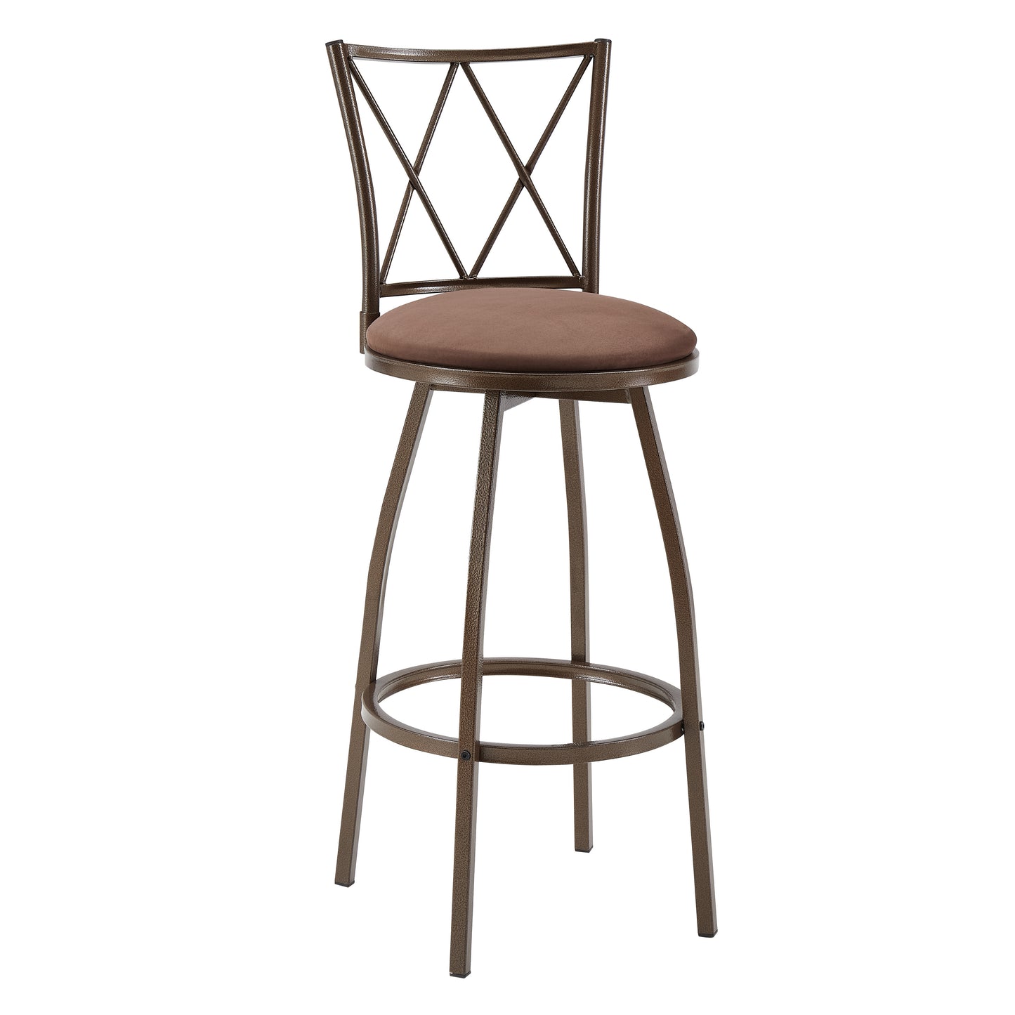 Victoria - Set of 2 - Brown Industrial Bar Stools with Cushioned Seats and Footrests for Indoor Bar, Dining, or Kitchen