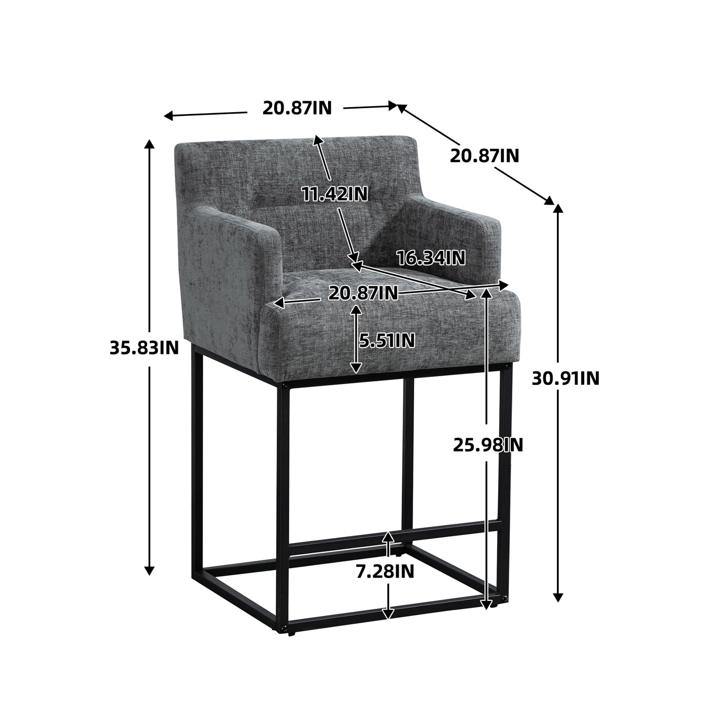 Holmbury - Set of 2 - 26" Modern Gray Upholstered Bar Stools with Back and Footrest, Stylish Design for Kitchen & Dining Room
