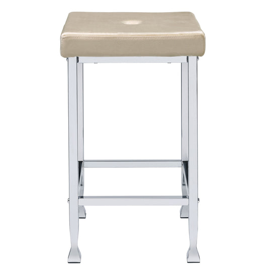 Hastings - Set of 2 - 24” Beige Velvet Upholstered Counter Height Stools with Chrome-Finished Legs