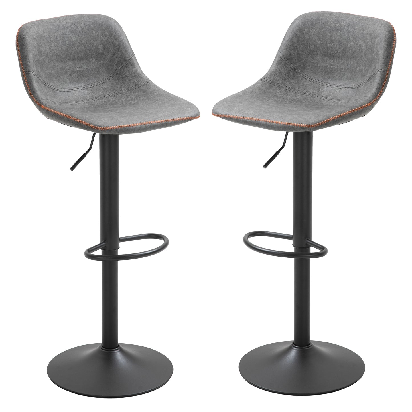 Hillcrest - Set of 2 - 26" Grey Swivel Adjustable Bar Stools with Padded Back for Kitchen, Counter, and Home Bar