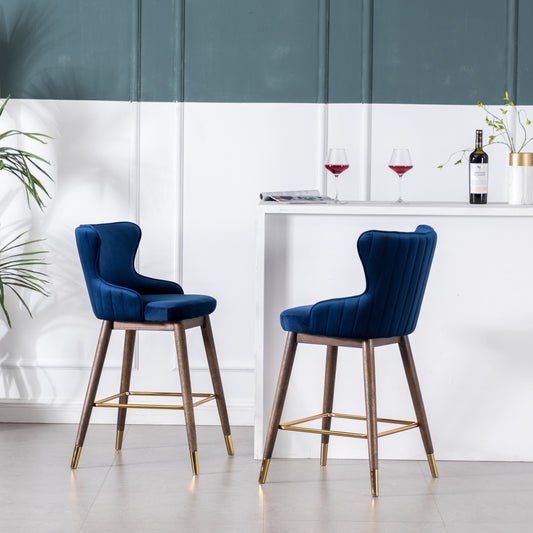 Loryn - Set of 2 - 26" Blue Wingback Counter Height Bar Stools with Upholstered Fabric