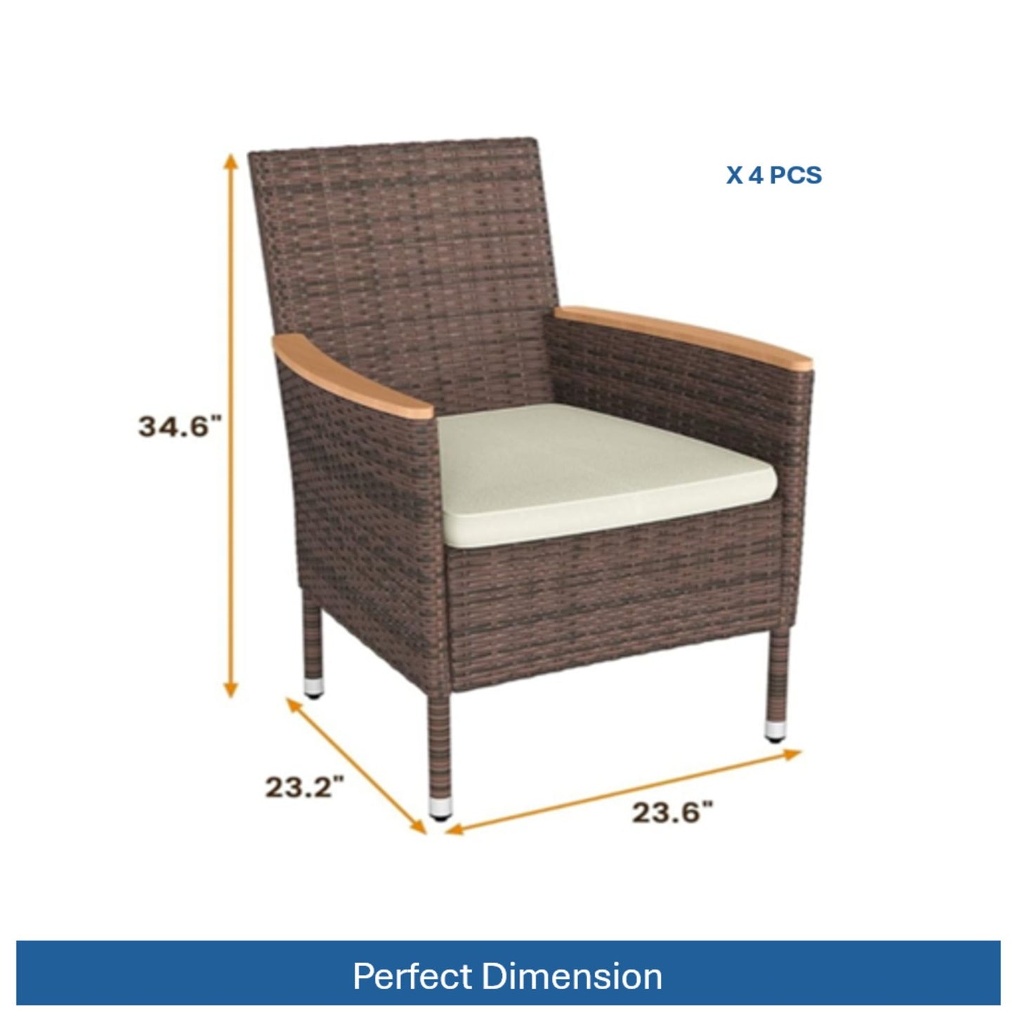 All Weather Patio Dining Chair Set With Cushions (Set of 4) - Brown