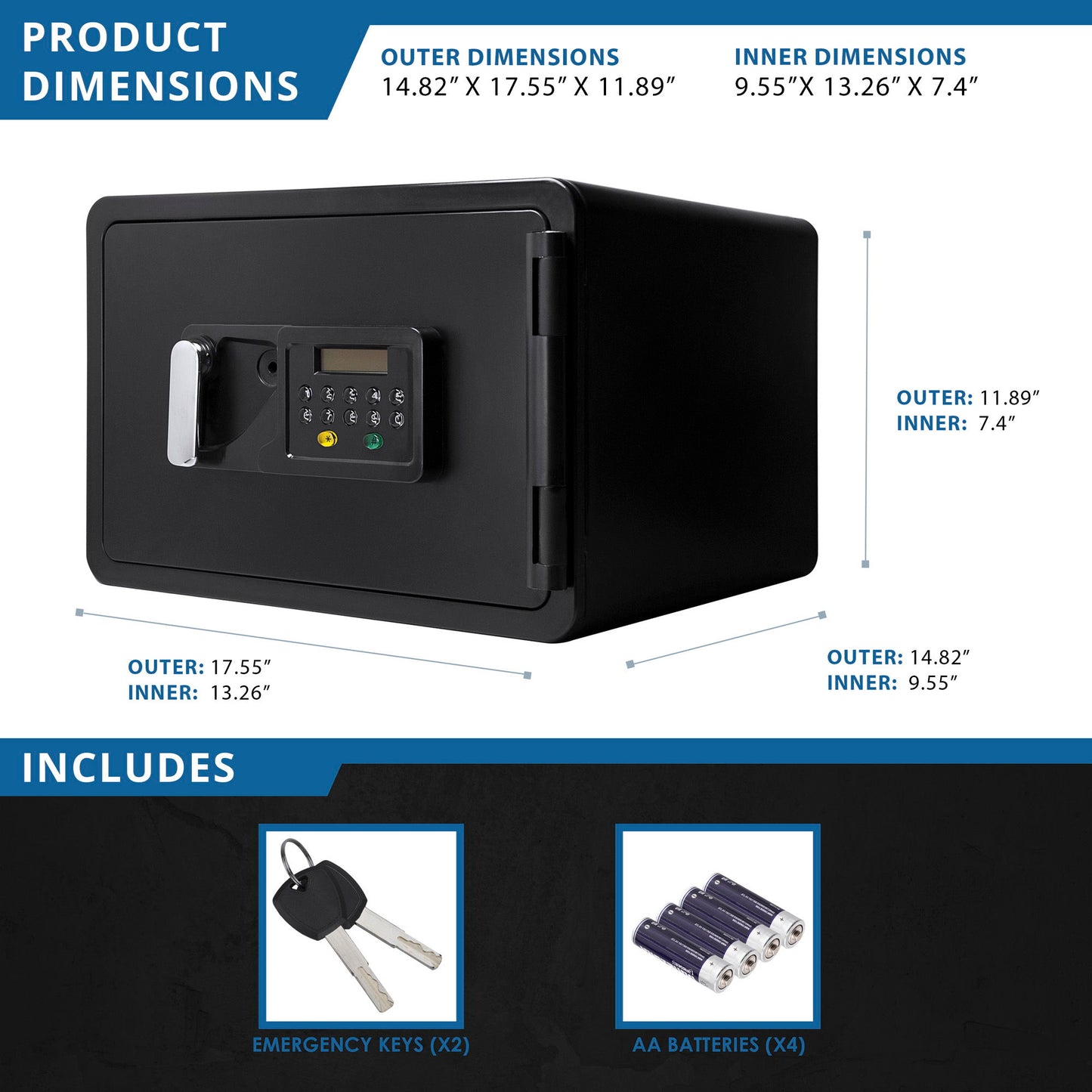 0.54 Cubic Ft Keypad Fireproof Security Safe - Black