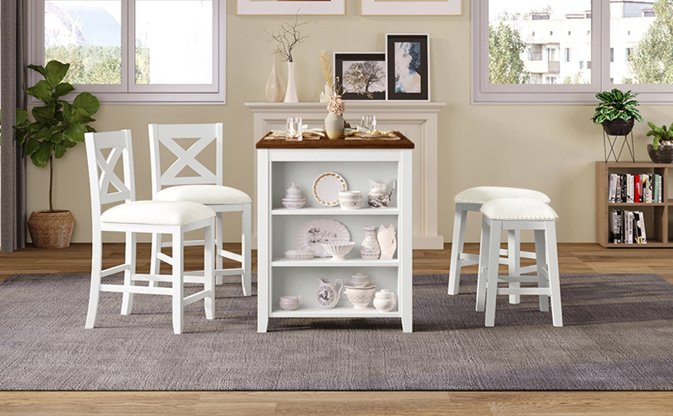 Valencia - Set of 2 - Rustic White Farmhouse Dining Bar Stools, 18" Seat Height