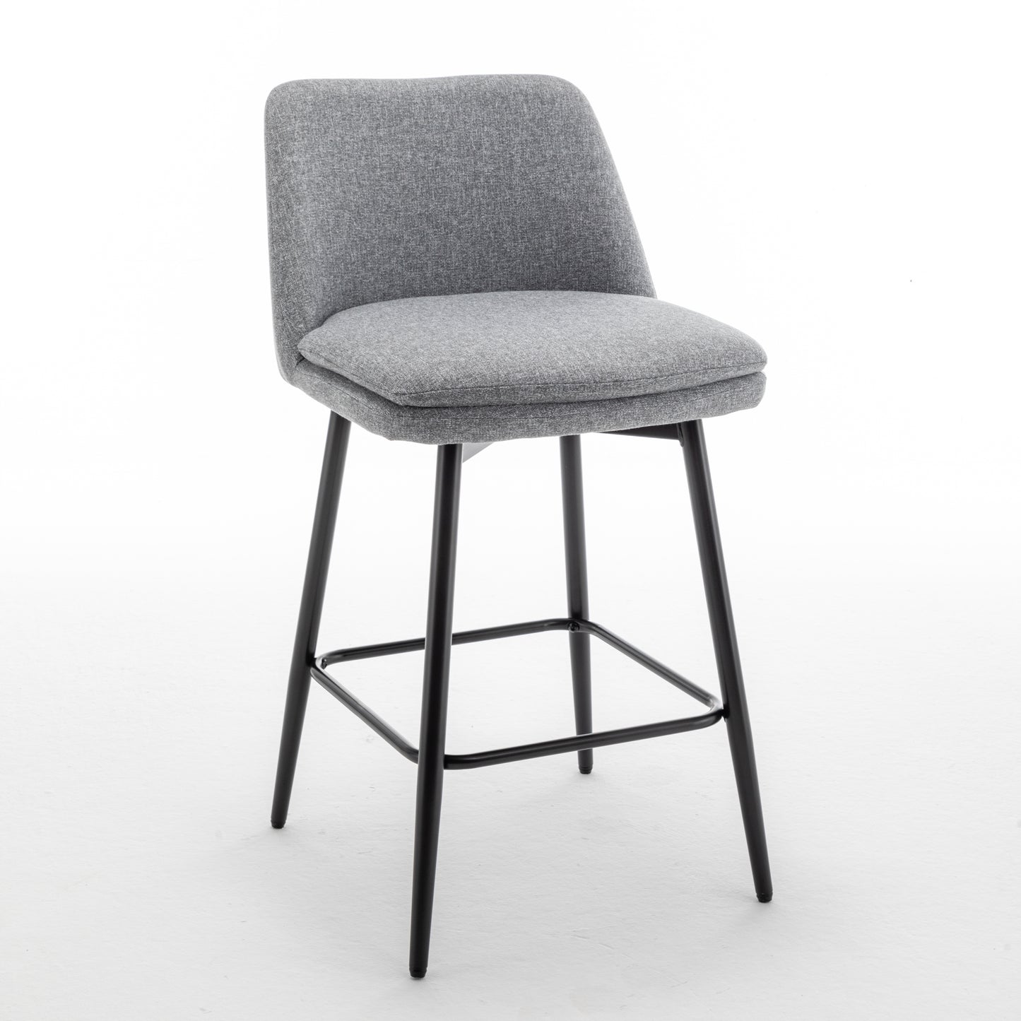 Vectoria 26" - Set of 2 - Light Grey Upholstered Swivel Counter Stools with Metal Legs, 360° Swivel