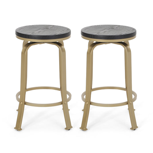 Mirella - Set of 2 - 24" Black and Gold Counter Stools,