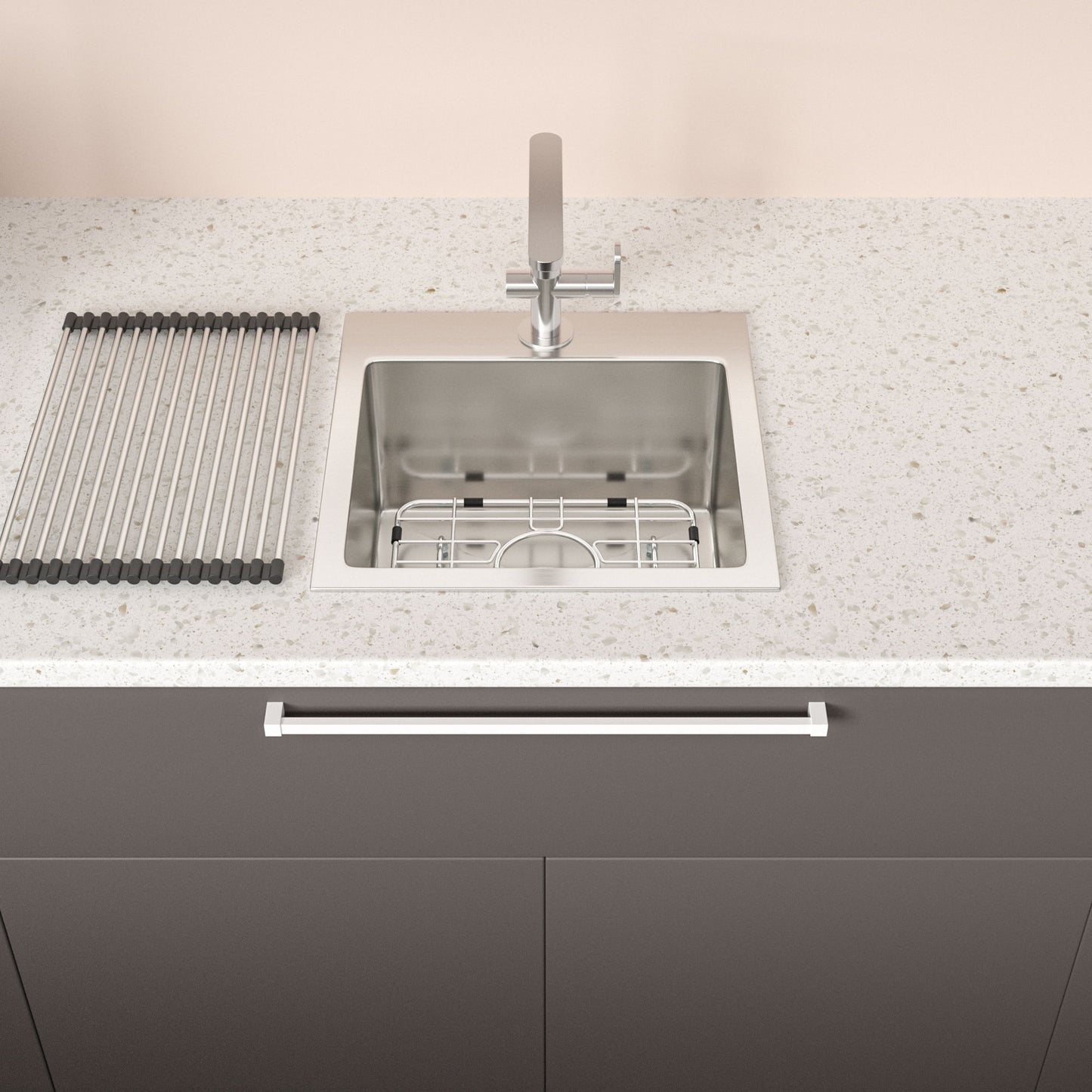 Stainless Steel Drop In Kitchen Sink 15" Topmount 16 Gauge - Gunmetal Black