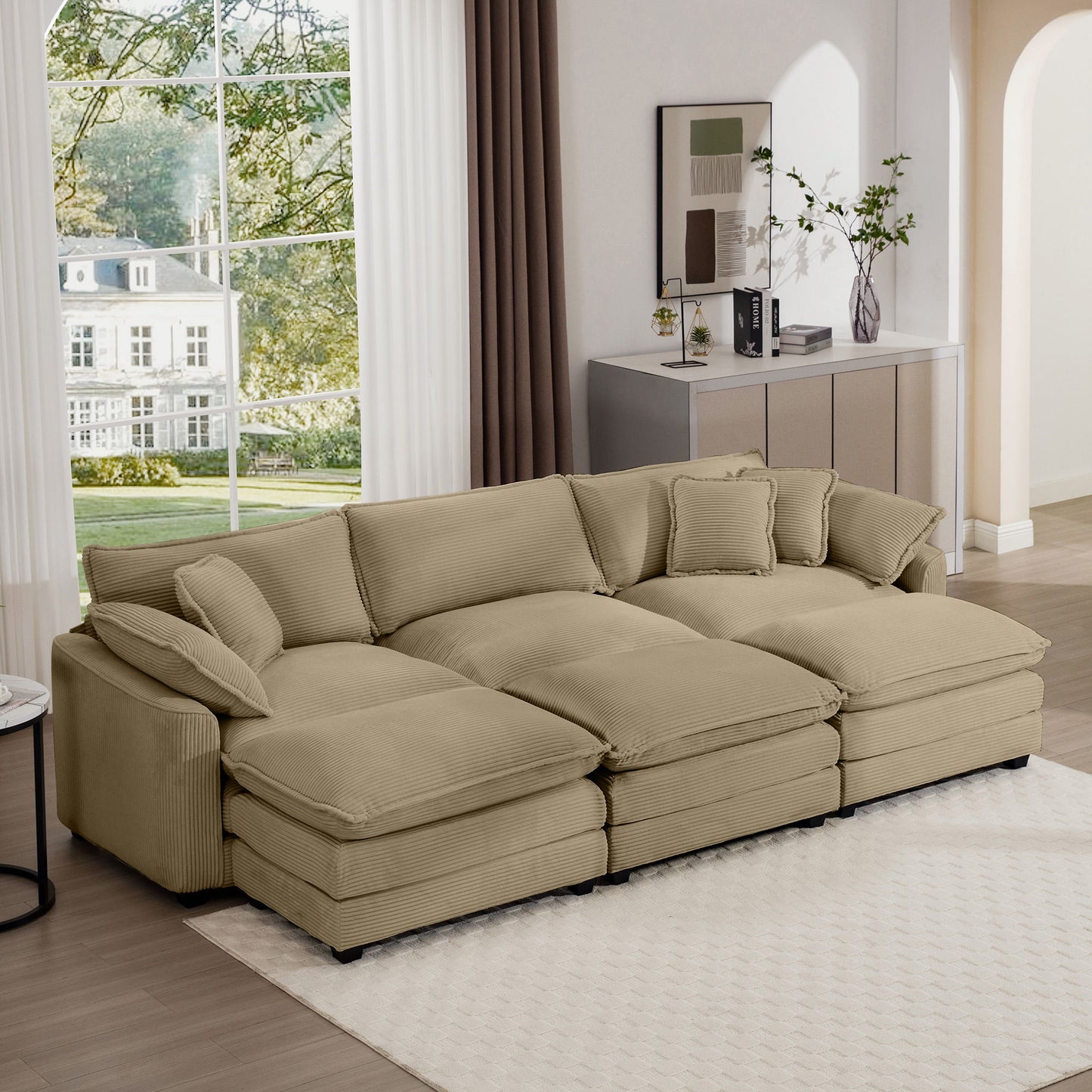 Oversized Modular Cushion Sofa With Ottoman, Low Back, Deep Seating Sofa Set