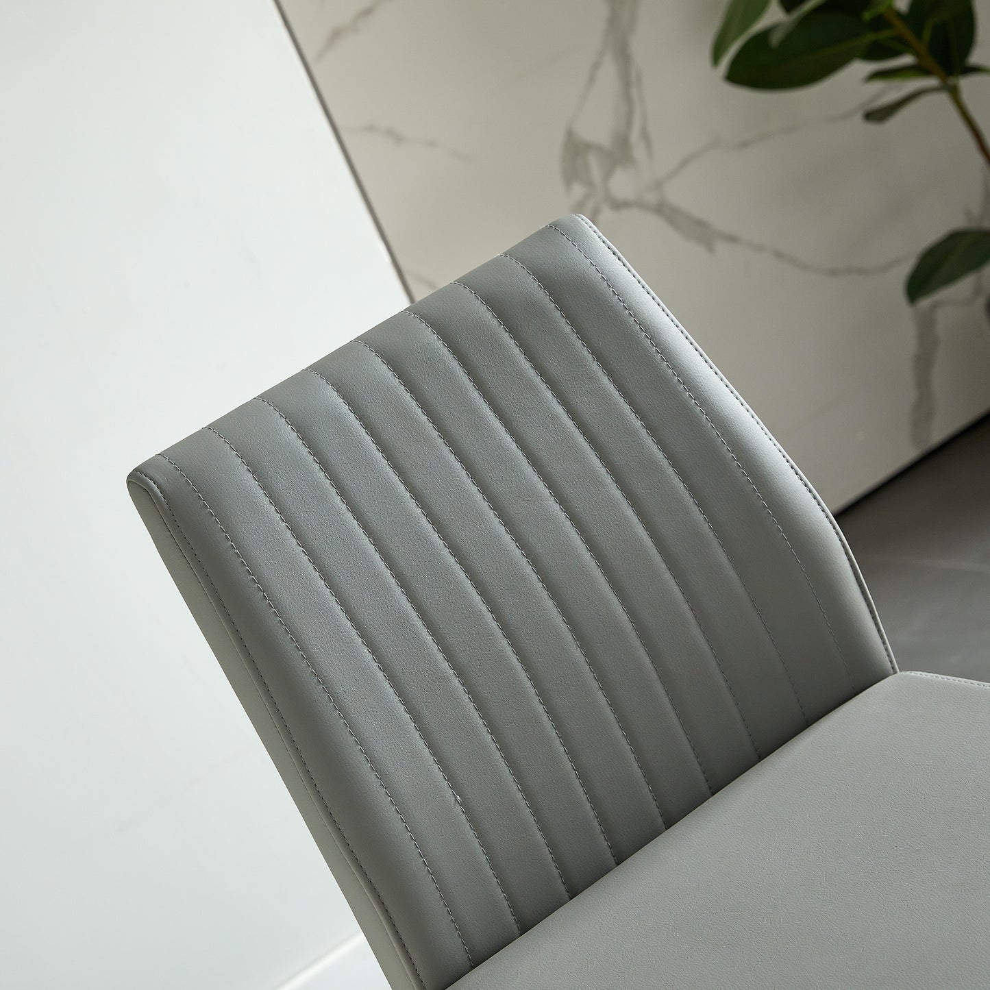 Luna - Set of 2 - 24" Light Grey Leather Modern Bar Chairs with Chrome Base