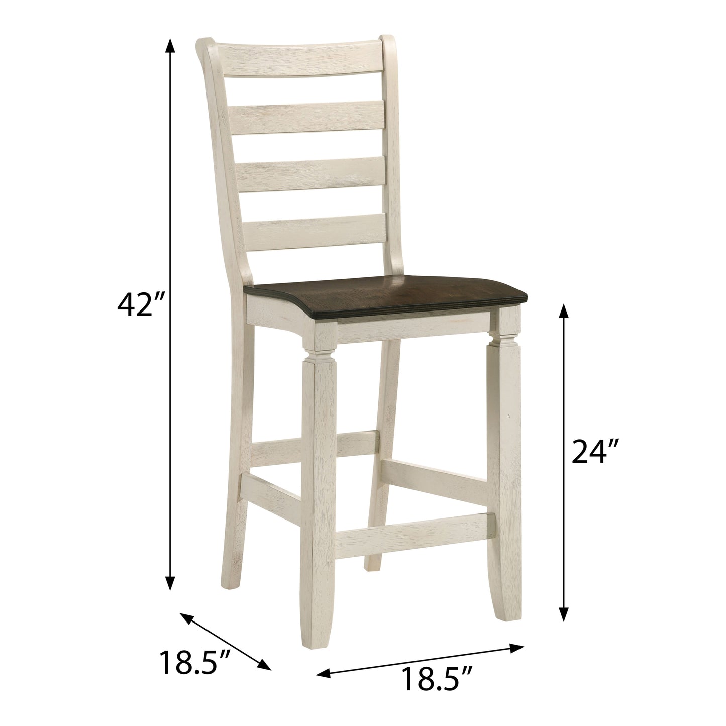 Lathos - Set of 2 - 24" Oak and Antique White Counter Stools with Ladder Back