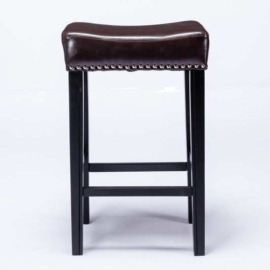 Bradshaw - Set of 2 - 28" Brown Backless Faux Leather Counter Stools with Farmhouse Design and Solid Wood Legs