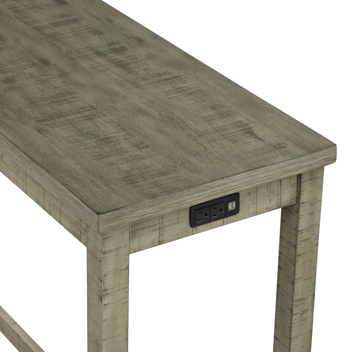 Heath - Set of 4 - 24” Rustic Gray Green Counter Height Table with Padded Fabric Stools and Built-in Charging Station