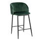 Fitzroy - Set of 2 - 24" Green Velvet Fixed-Height Counter Stools with Pleated Backrest and Black Metal Legs