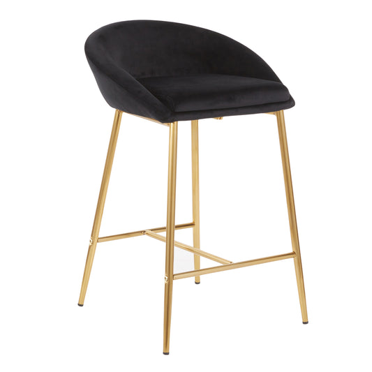 Maglam - Set of 2 - 24" Black Velvet Counter Stools with Gold Metal Frame, 26" Seat Height