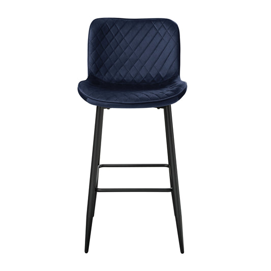 Niora - Set of 2 - 29" Dark Blue Velvet Pub Height Chairs with Black Metal Legs, Modern Dining