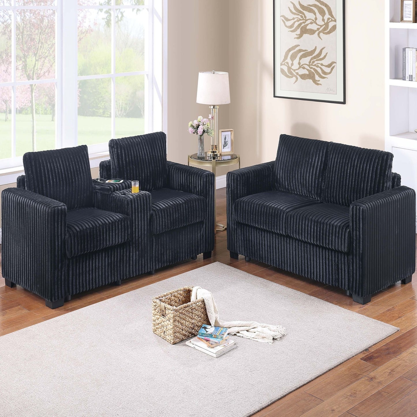 Modern Style 2 Piece Sofa Set With Cup Holders & Charging Port