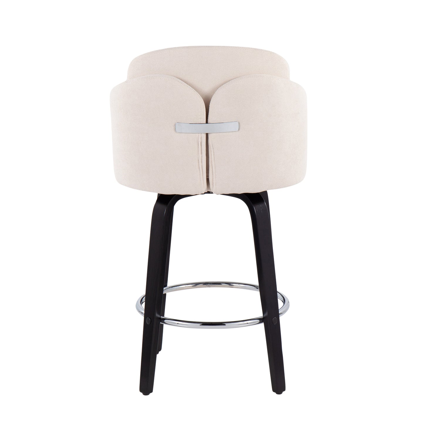 Monet - Set of 2 - 30" Black Wood and Cream Fabric Counter Stools with Round Chrome Footrest and Swivel Seating