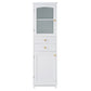 Tall Bathroom Storage Cabinet With Glass Doors, Free-Standing, Two Drawers, And Adjustable Shelves, Board, Painted Perfect For Displaying Your Favorite Items