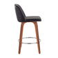 Tavolyn - Set of 2 - 24" Mid-Century Modern Counter Stools with Black Faux Leather, Walnut Wood Frame, and Chrome Footrest