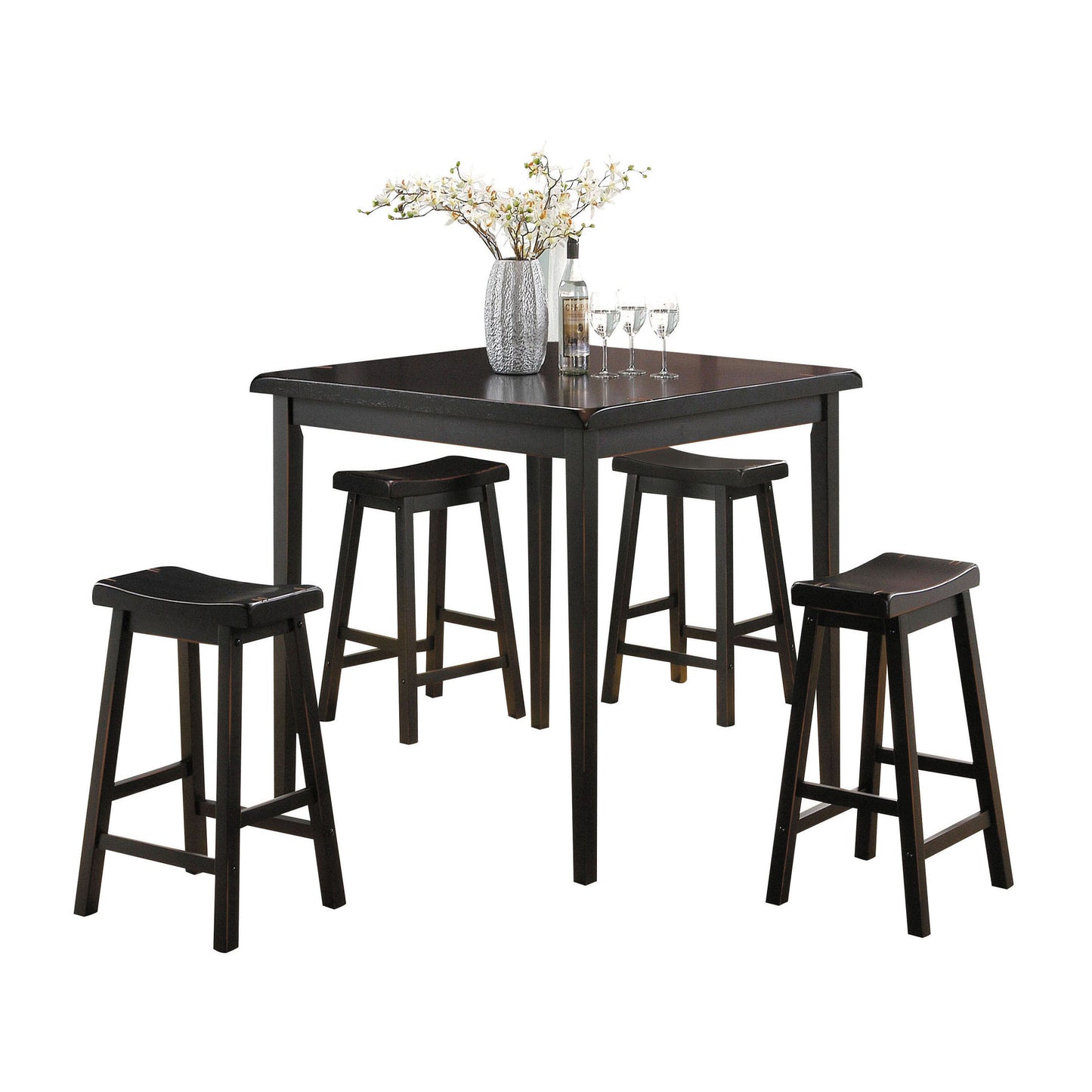 Soretta - Set of 2 -24" – 5- Black  Counter Stool Piece Farmhouse Dining Set with Saddle Stools