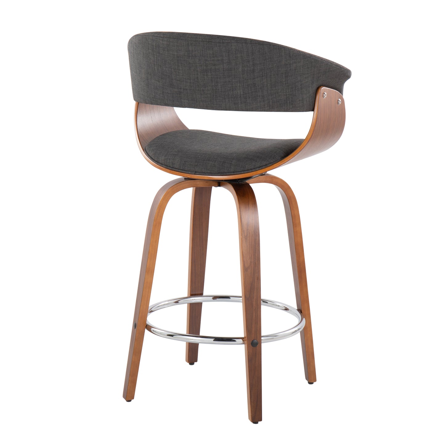 Harvly - Set of 2 - 26" Mid-Century Modern Counter Stools with Walnut Wood Frame and Charcoal Fabric, Fixed Height