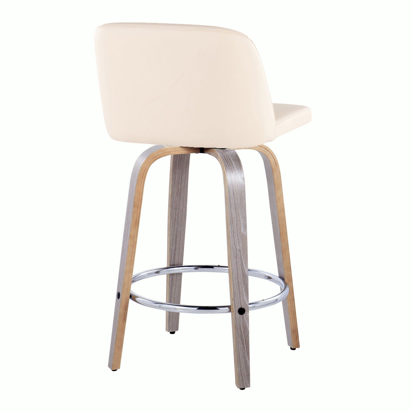 Thilvora - Set of 2 - 26" Contemporary Swivel Counter Stools with Light Grey and Cream Faux Leather Upholstery