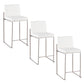 Lyriana - Set of 3 - 24" White Faux Leather High Back Counter Stools with Stainless Steel Frame