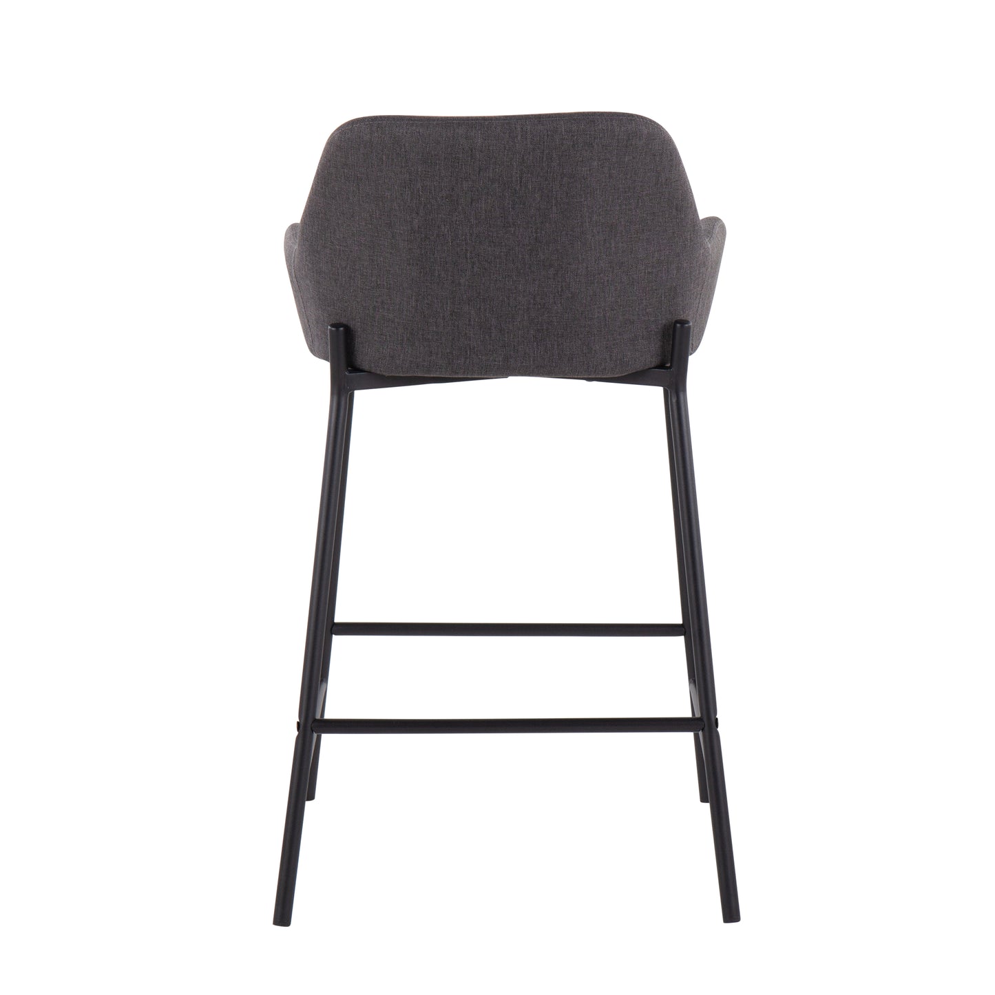 VivaChic – Set of 2 – 26" Charcoal Fabric & Black Metal Counter Stools, Industrial Fixed-Height with Upholstered Padded Seat