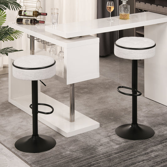 Glint - Set of 2 - 28" Off White Adjustable Swivel Bar Stools with Hidden Storage and Metal Frame