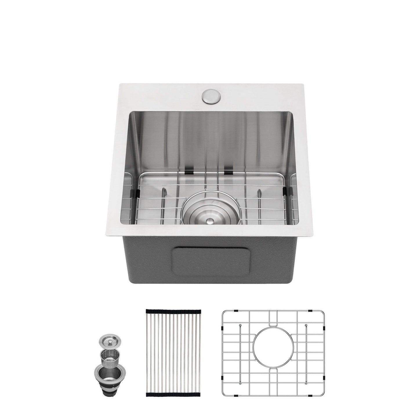 Stainless Steel Drop In Kitchen Sink 15" Topmount 16 Gauge - Gunmetal Black