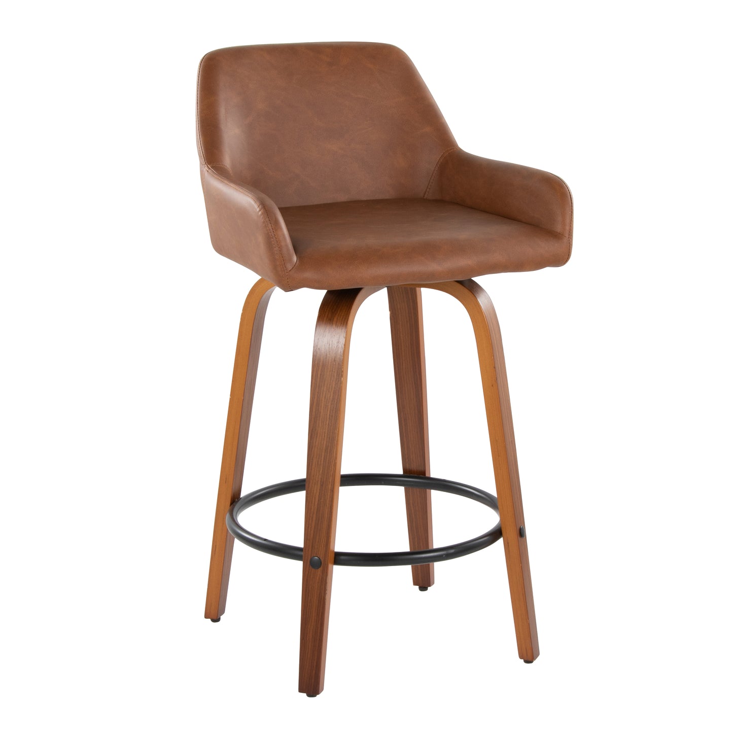 Modella - Set of 2 - 26" Contemporary Walnut Wood Counter Stools with Swivel