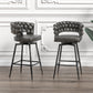 Gatsby - Set of 4 - 28" Tan Woven Leather Bar Stools with 360° Swivel Upholstered Counter Chairs, Back, and Black Metal Legs