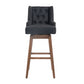 Helvion - Set of 2 - 29.92" Black Linen Swivel Counter Height Bar Stools with Solid Wood Legs and High Back