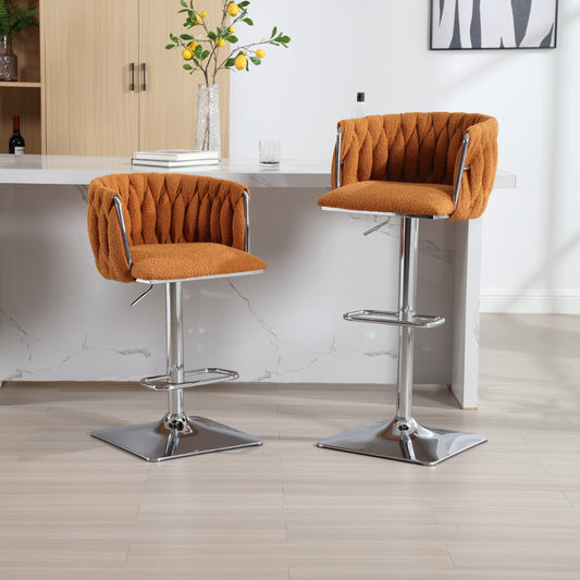 Bellavue Luxe - Set of 2 - 26" Swivel Counter Stools with Orange Boucle Upholstery and 360° Rotation