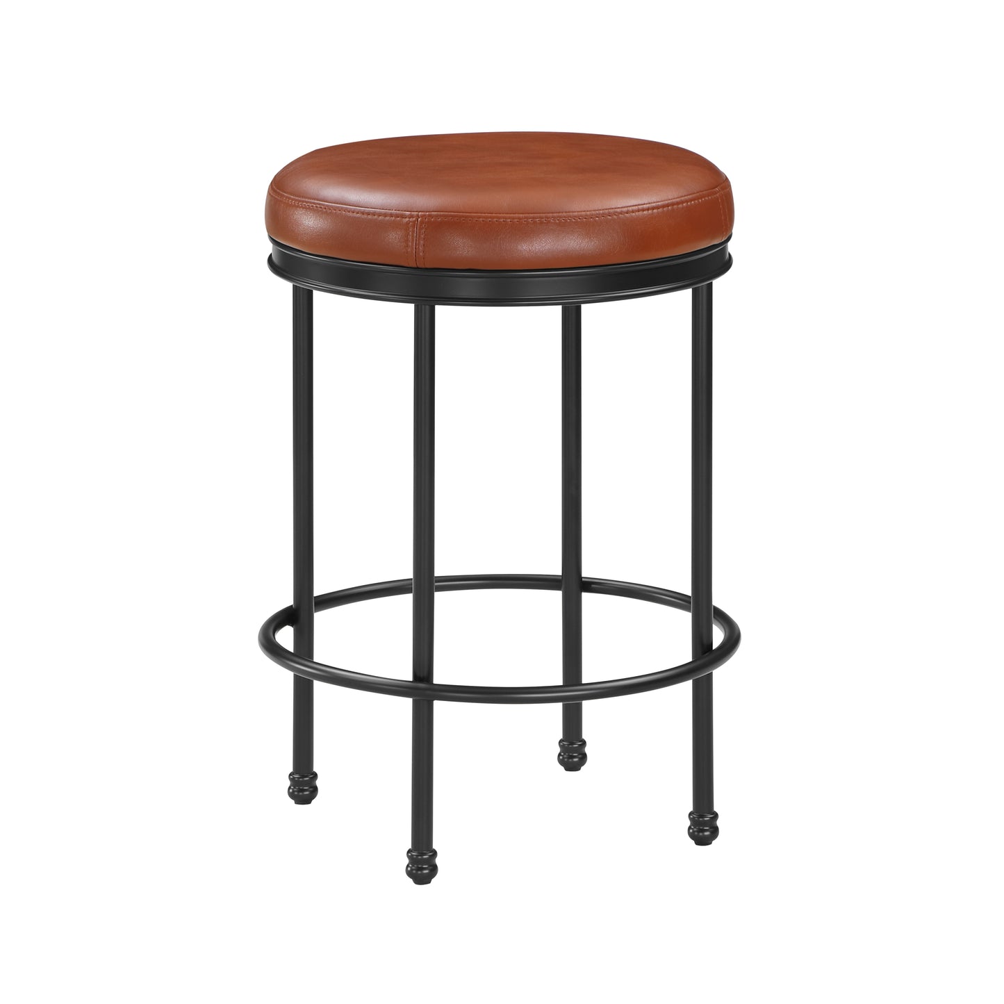 Michal - Set of 2 - 25" Backless Counter Stools with Caramel Faux Leather Seat