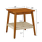 Mid - Century Square Side Table With Woven Shelf - Walnut