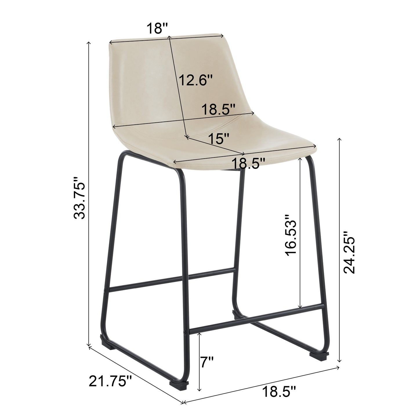 Hextora - Set of 2 - 25" White Faux Leather Swivel Bar Stools with Back – Adjustable Counter Height Stool with Ergonomic Design for Kitchen Island