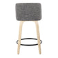 Tameera - Set of 2 - 26" Natural Wood & Grey Fabric Swivel Counter Stools with Black Footrest