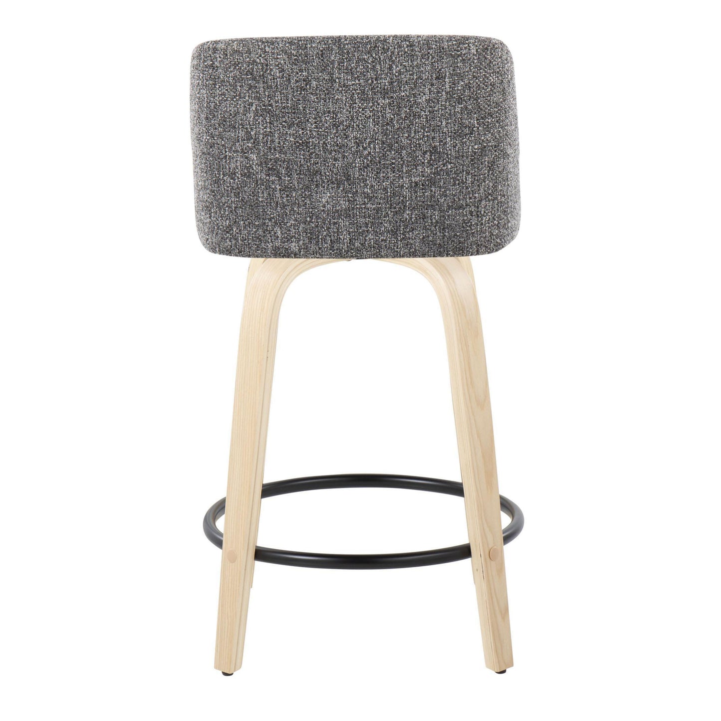 Tameera - Set of 2 - 26" Natural Wood & Grey Fabric Swivel Counter Stools with Black Footrest