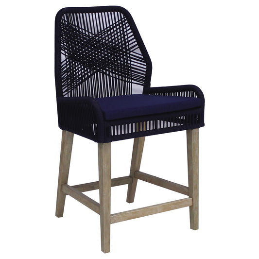 Stefan - Set of 2 - 24" Dark Navy Counter Height Stools with Weathered Wash Frame