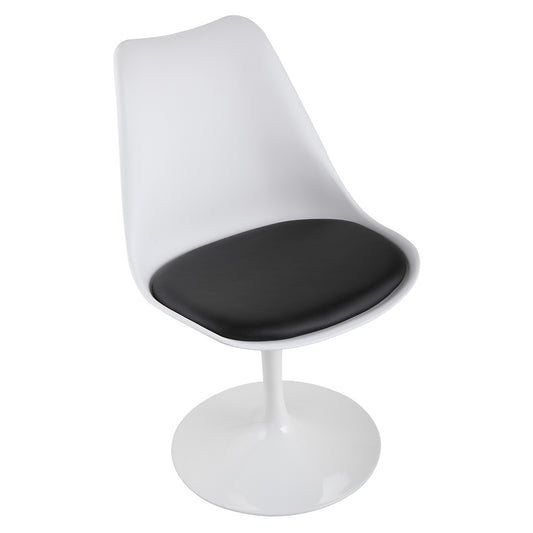 Arden - Set of 2 - 20" Swivel Tulip Side Chair with Cushioned Seat and Curved Backrest, White and Black