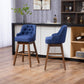 Holmwood - Set of 2 - 28" Navy Linen Swivel Bar Stools with Solid Wood Legs, 360° Counter Height Chairs for Kitchen & Dining Room