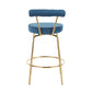 Richmond - Set of 2 - 34" Gold Metal Counter Stools with 360° Swivel Blue Velvet Upholstery Art Deco Glam Design