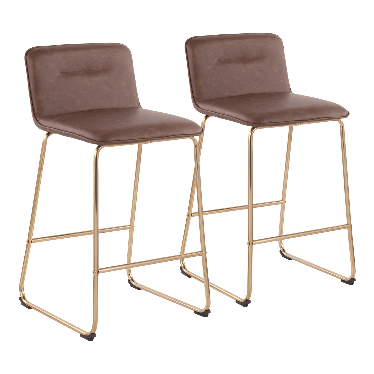 Ocerra - Set of 2 - 21" Espresso Faux Leather Counter Stools with Gold Metal Frame