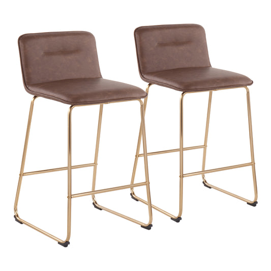 Ocerra - Set of 2 - 21" Espresso Faux Leather Counter Stools with Gold Metal Frame