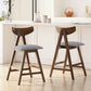 Harvalla - Set of 2 -25" Dark Grey Fabric Counter Stools with Mid-Century Wood Legs