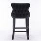 Everly - Set of 2 - 28" Contemporary Velvet Upholstered Wing-Back Bar Stools with Button Tufted Design, Wooden Legs & Chrome Nailhead Trim, Black