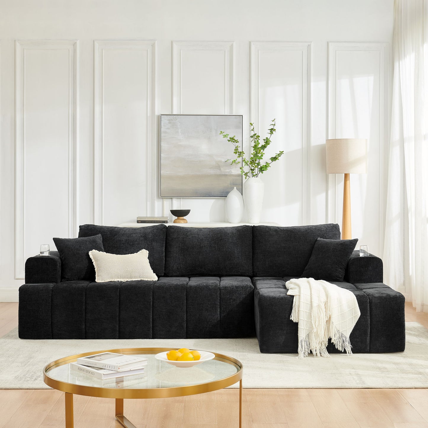 L - Shaped Sectional Sofa With Cup Holders & Side Pockets