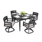 Outdoor Modern Dining Set, Chairs Sunbrella Cushioned And Dining Table With Umbrella Hole