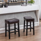 Hamiltonian - Set of 2 - 26" Counter Height Bar Stools - Backless Brown Faux Leather Farmhouse Kitchen Island Chairs